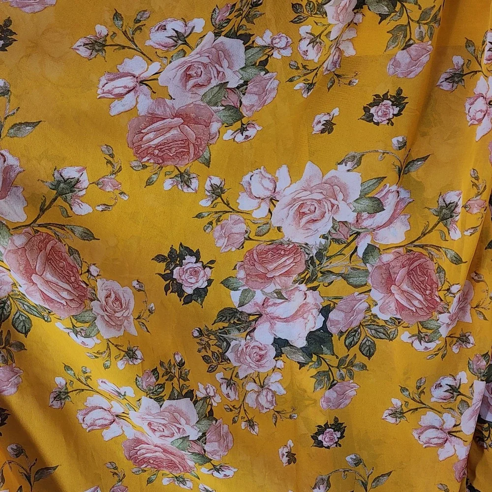 Petal Roz Maxi Dress M Fairy Whimsical Yellow Floral Faux Wrap Long Sleeve‎ Boho